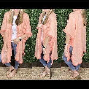 Brand New Cute Fringed Coral Kimono, Size M/L